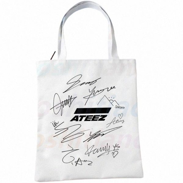 ATEEZ Korean Kpop Fans Colleti Canvas Sac Casual Large Hand Sacs For Women Ladies Shop Handbag Print Sac de grande capacité O8ia #