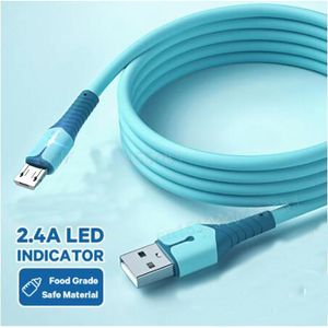 Siliconen Micro USB Type C Oplaadkabel 2M 6ft 1m 3ft 5V3A Snelle Oplader Datakabels Voor mobiele Telefoon kleurrijke Kabels