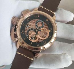 Versión más reciente Relojes de pulsera para hombre Reloj cronógrafo de cuarzo de 48 mm Quimera U-51 Fecha automática Oro rosa Zafiro Correa de cuero luminosa Relojes para hombres de primera calidad