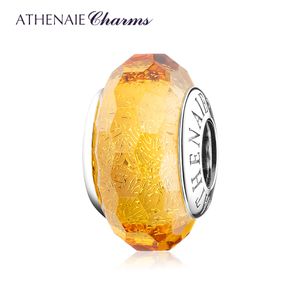 ATHENAIE 100% Authentique 925 Argent Sterling À Facettes Doré Verre De Murano Charmes Perle pour Original DIY Bracelet Collier Femmes Q0531