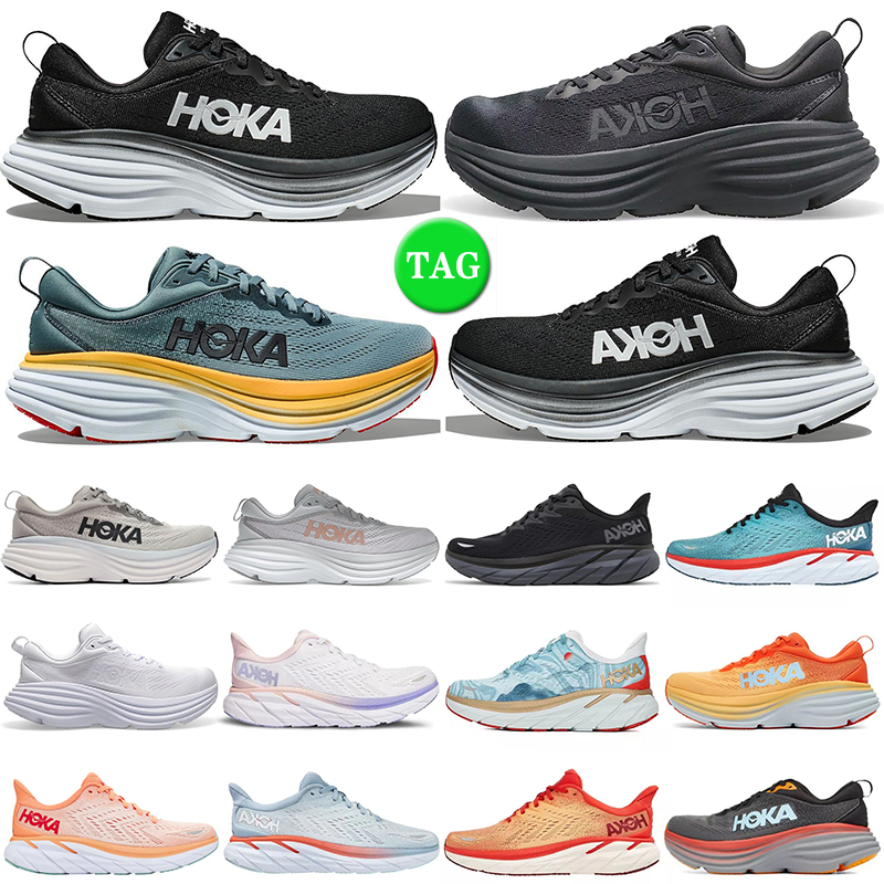 Athletic Hoka Bondi 8 Running Shoes for Men Women Hokas Black White Summer Song Shark Grey Goblin Blue Harbor Mist Real Teal Mens Trainers