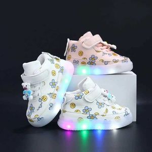 Atlético al aire libre 2023 Nuevas zapatillas luminosas para niños 1-6 años Zapatos deportivos Suela suave Bebé Niño Patrón cómico Zapatos de niña Tamaño 21-30L2401