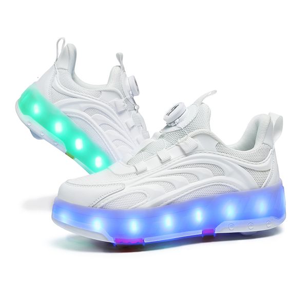 Zapatos deportivos atléticos al aire libre para niños y niñas con brillo de color LED, recargables por USB, 4 ruedas pequeñas, patines deportivos para niños con luz 230826