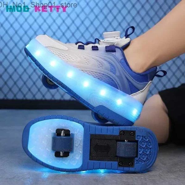 Athletic Outdoor Casual Sneakers LED Roues légères en plein air Parkour Roller Skate Chaussures Sports New Children's Kids Boys Garçons USB Charges brillants Q231222