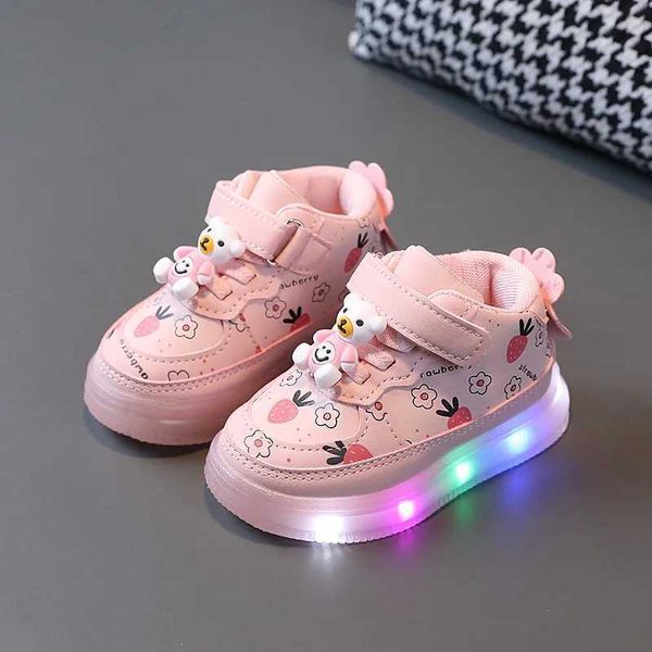 Zapatos atléticos al aire libre para niños, zapatos Led para niñas, luminosos, iluminados, moda informal, transpirables, para bebés, niñas, deporte, correr, zapatillas de deporte suaves para niños L2403