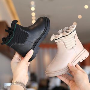 Atletische Outdoor Children's Shoes Winter Pu Leather Waterdicht Sneeuwlaarzen Plush Bow Girls CasualShoesgirls Middle Bootsathletic