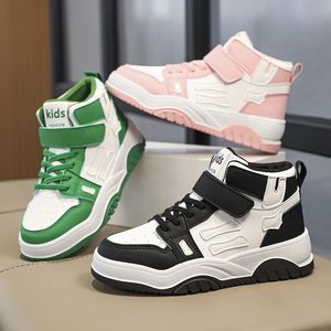 Atletische outdoor mode hoge sneakers voor kinderen gemengde kleur PU lederen sportschoenen voor kinderen jongen meisjes casual tennisschoen basketbalschoen 231215