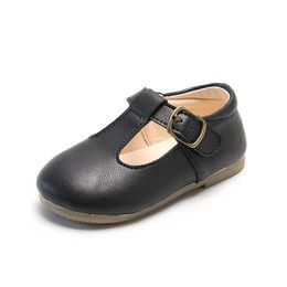 Chaussures en cuir de mode en plein air athlétique pour les filles simples T-strap chaussures plates pour enfants chaussures plates décontractées douces antidérapantes 15-30 Hot Princess Infants Sweet W0329