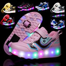 Athletic Outdoor Flashing Roller Skate Shoes para niños, niñas, niños, niños, mujeres, ruedas luminosas, zapatillas de deporte, luz LED, deporte, carga USB, monopatín 230818