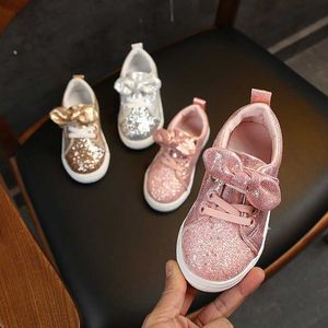 Athlétique En Plein Air Filles Casual Chaussures Glimmer Bowknot Strass Belle Fond Mou Antidérapant Printemps Loisirs Luxe 21-36 Toddler Girl Sneakers W0329