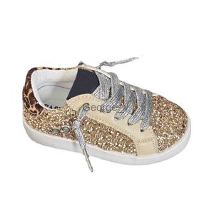 Athletic Outdoor Gold Sequin Tone Sneakers Old School Leather Girl's May Glitter Leather Star LowTop Sneakers Kids Leopard Shoes J230704