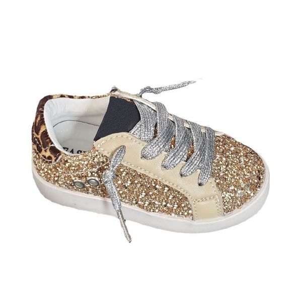 Zapatillas deportivas para exteriores en tono dorado con lentejuelas Old School Leather Girl's May Glitter Star Low Top Kids Leopard Shoes 230609