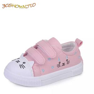 Atletische Outdoor Jgshowkito Fashion Girls Casual Shoes White Skate Sneakers For Toddlers Kinderkinderen Anti-slid sportschoenen Cute Cartoon Cat W0329