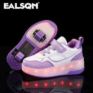 Athletic Outdoor Kid Sneakers Mesh Charge Luminous Chaussons Sport extérieur Sport Rouleau Skate Child Skate Chaussures Boys Casual Chores Y240518