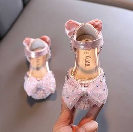 Atletische buitenkinderen bowknot prinsesschoenen kinderen zilveren roze leer voor bruiloftsfeestmeisjes dansvoorstelling chaussure filleat