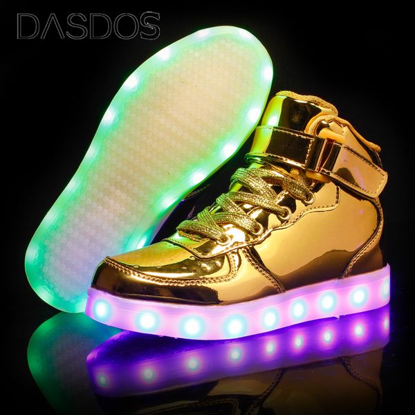 Athlétique En Plein Air Enfants Led USB Recharge Chaussures Glowing Sneakers Enfants Crochet Boucle Lumineux pour Filles Garçons Skateboard High Top Running Sports 230608