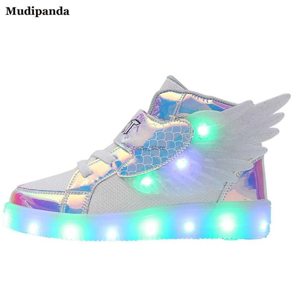 Athletic Outdoor LED baskets brillantes d'enfants Boys Kids Winges Chaussures Sport Teen Sneaker Bénér