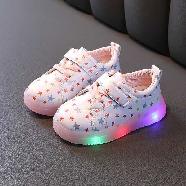 Athlétique en plein air nouveaux enfants Gypsophila imprimer chaussures lumineuses filles mignon mode LED chaussures lumineuses appartements baskets dents Cool mignon chaud