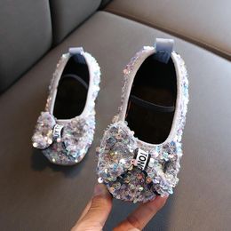 Athletic & Outdoor Princess Kids Leather Shoes Girls Bow Sequin Casual Children Single Soft Sole Spring And Autumn Little Girl Shoe FlatsAth