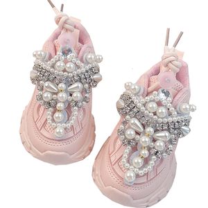 Atletische outdoor prinses roze parels voorjaar herfst kinderen schoenen kristal peuter meisjes sneakers mesh ademende mode casual kinderen 26 38 230630