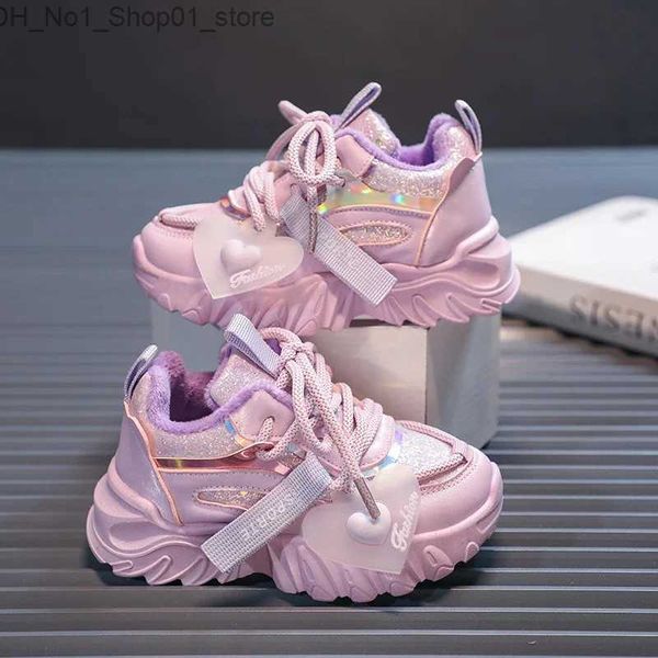 Athletic Outdoor PU 2023 Invierno Nuevos zapatos deportivos para niños Lindo princesa Princesa sin deslizamiento Niños Fashion Fashion Casual Color sólido Q231222