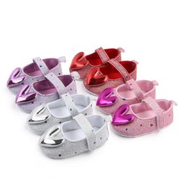 Atlético al aire libre Pudcoco 2022 Día de San Valentín Zapatos para niñas Cuero Suela suave Plano Decorativo Corazón Lentejuelas Rosa / Púrpura claro / RojoAthletic