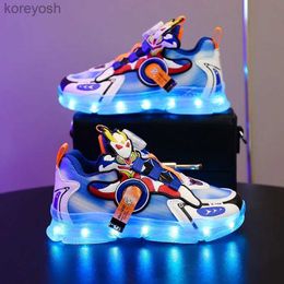 Chaussures lumineuses colorées rechargeables d'extérieur athlétiques Les boutons rotatifs de dessin animé mignon éclairent les garçons et les filles enfants allument les chaussures basketsL231017