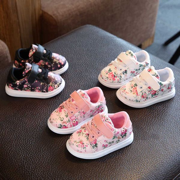 Zapatillas deportivas para exteriores, zapatos para niños y niñas, zapatos florales con primer zapato ligero, antideslizantes, zapatillas informales para primavera y otoño para niñas de 0 a 3 años