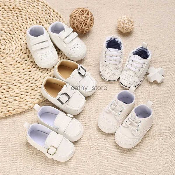 Athletic Outdoor Spring and Automne Nouveau bébé chaussures en cuir soft Sof Sole sans glissement bébé blancs de marche décontractés chaussures bébé 231221