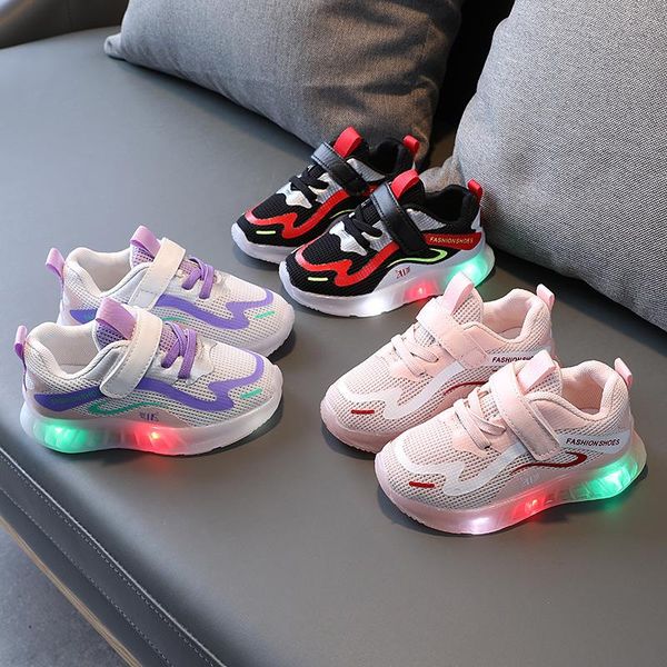 Athlétique En Plein Air Toddler Chaussures Printemps 2022 Enfants Han Edition Filles Garçon LED Lights Shine Respirant Mesh Shoe Étudiants Chaussures De CourseAthl