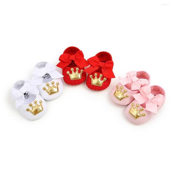 Chaussures de sport 0-18M Soft Sole Bow Princess Baby Crown Mary Jane Flats No-Slip Infant Prewalker