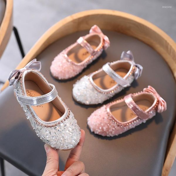 Zapatos deportivos 2023 niños para niña primavera otoño virgen bebé Rhinestone lentejuelas arco princesa rosa pequeño rendimiento sandalias