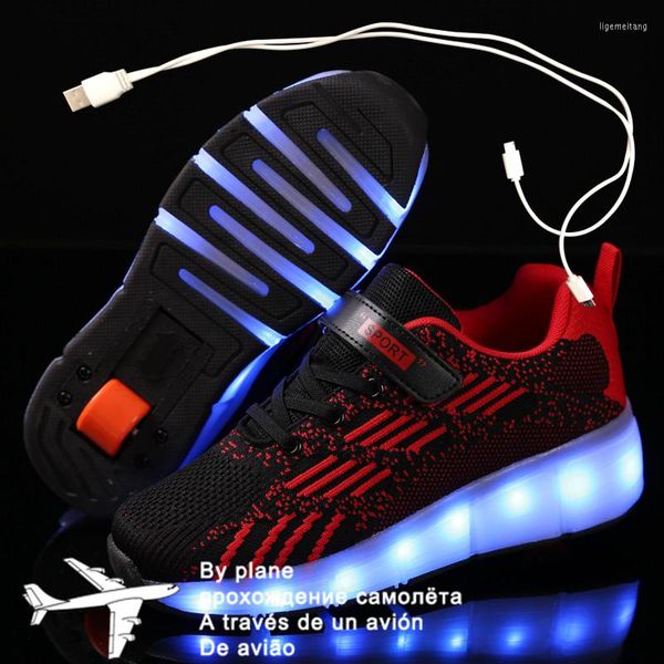 Chaussures de sport 28-41 rose noir USB charge mode filles garçons lumière LED patin à roulettes pour enfants enfants baskets avec roues un