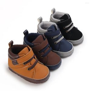 Chaussures de sport bébé garçons baskets semelle souple haut cheville chaussons pour bébés en cuir PU enfant en bas âge né Prewalker première marche 0-18M