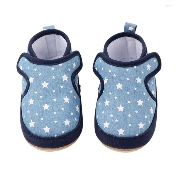 Zapatos deportivos con estampado de estrellas para bebé, calzado antideslizante con suela blanda para antes de caminar, mocasín para cuna para niños y niñas, color azul/rosa