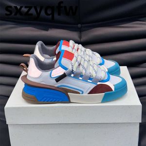 Atletische schoenen Casual Designer Mixed Color Unisex Sneakers Round Toe echt leren veter luxe merk Women Men Sport