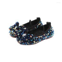 Chaussures de sport en cuir pour filles, mocassins plats à paillettes scintillantes avec nœud papillon, pour fête de mariage, danse, printemps-automne