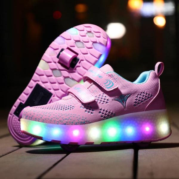 Zapatos atléticos rosa azul rojo carga USB moda niñas niños luz LED patín para niños zapatillas de deporte con ruedas dos