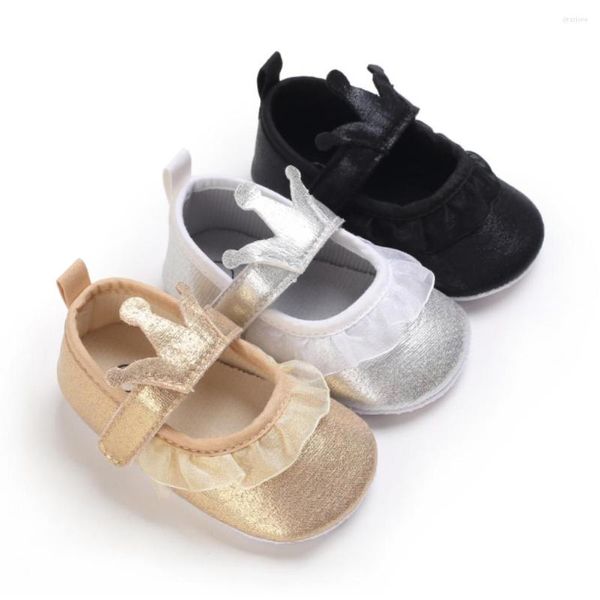 Chaussures de sport princesse dentelle couronne née bébé fille Prewalker coton semelle souple berceau premiers marcheurs 0-18 mois