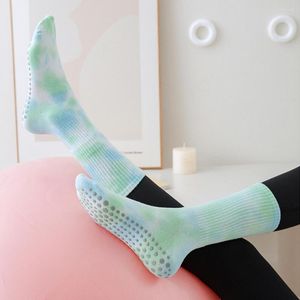 Chaussettes Athlétiques 1 Paire Femmes Pilates Tie-Dye Antidérapant Respirant Coton Yoga Sports Fitness Formation Et Exercice Grip Sol