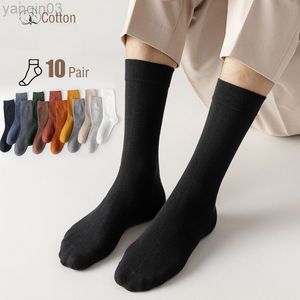 Chaussettes Athlétiques 10 Paar Heren Katoenen Sokken Effen Kleur Lange Zwart Harajuku Casual Business Maat 40-46 L220905