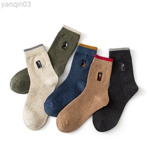 Chaussettes athlétiques 5 paires de haute qualité broderie hommes coton pour homme d'affaires marque déodorant robe de baseball en plein air L220905