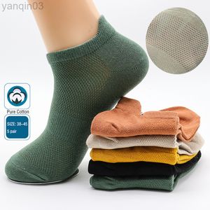 Athletic Socks 5 Paren Summer Men 100 Cotton Short Mesh Socks Man Harajukcomfortable Solid Color Casual enkel sok mannelijke net sneaker sok L220905