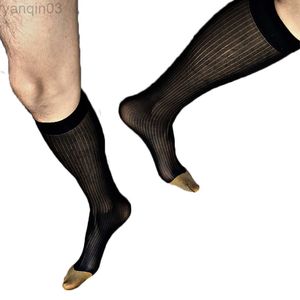 Calcetines atléticos CLEVER-MENMOD Hombres Tubo Formal Sexy Hombre Traje transparente Medias Fetiche Negocios Ultra delgado Vestido erótico Calcetín Hombre Golden Toe L220905