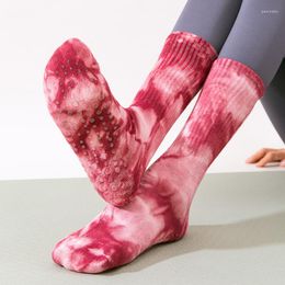 Chaussettes athlétiques mode Tie-dye mi-mollet Yoga Pilates intérieur spécial antidérapant sport danse Fitness étage