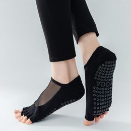 Chaussettes athlétiques à bout ouvert Yoga coton maille solide point Silicone antidérapant sans orteil femmes haute qualité Pilates Grip bas-cheville demi-orteil