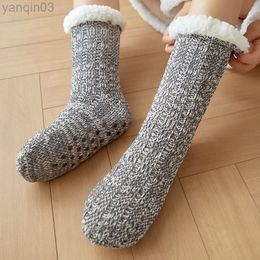 Chaussettes athlétiques femmes hiver plus épaissir tricoté coton couleur unie maison chambre chaussures sommeil étage drôle cadeau de noël nouveau L220905