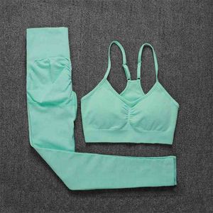 ATHVOTAR Deux Pièces Ensemble Femmes Sans Couture Gym Sports Soutien-Gorge et Leggings Taille Haute Tenues Couleur Solide Fitness Survêtement Femmes 210709