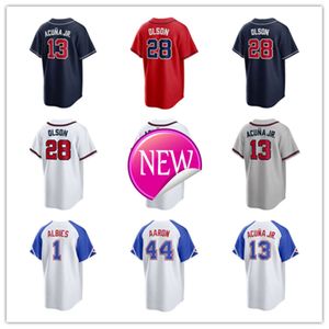 Atlanta Custom Braves Baseball Jerseys 13 Ronald Acuna Jr. 28 Matt Olson 44 Hank Aaron 99 Spencer Strider 10 Chipper Jones 1 Ozzie Albies