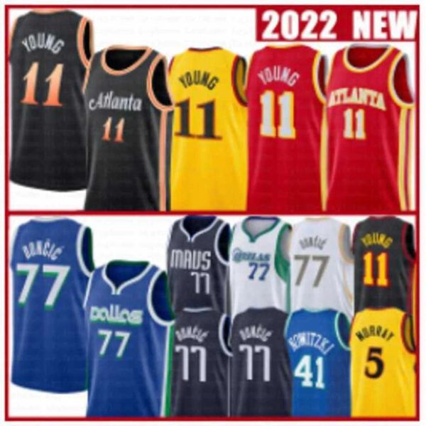 Atlanta''Hawks''2022 23 Luka Doncic Trae Young Maillots de basket-ball Dirk Nowitzki Hawk Dejounte Murray Maverick City Chemise Bleu Noir Edition Jersey Vert